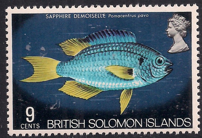 British Solomon Islands 1972 - 73 QE2 9cts Fish Umm SG 225 ( L988 )