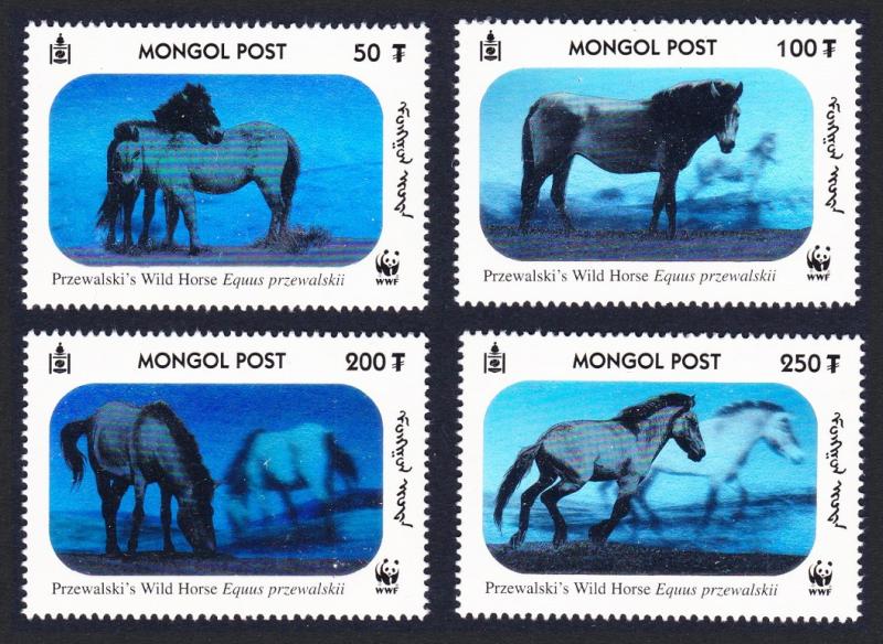 Mongolia WWF Przewalski's Horse 4 Hologram stamps SG#2857-2860 SC#2441 a-d