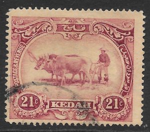 MALAYA KEDAH SG22 1919 21c MAUVE & PURPLE USED (p)