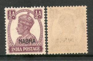 India Nabha State ½An KG VI SG 106 / Sc 101 Cat£6 MNH