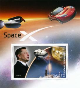 GABON 2018 SPACE X Elton Musk Car Tesla Roadster s/s Perforated mnh.vf