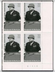 SC#3121 32¢ Benjamin O. Davis Plate Block: LR #B1111 (1997) SA