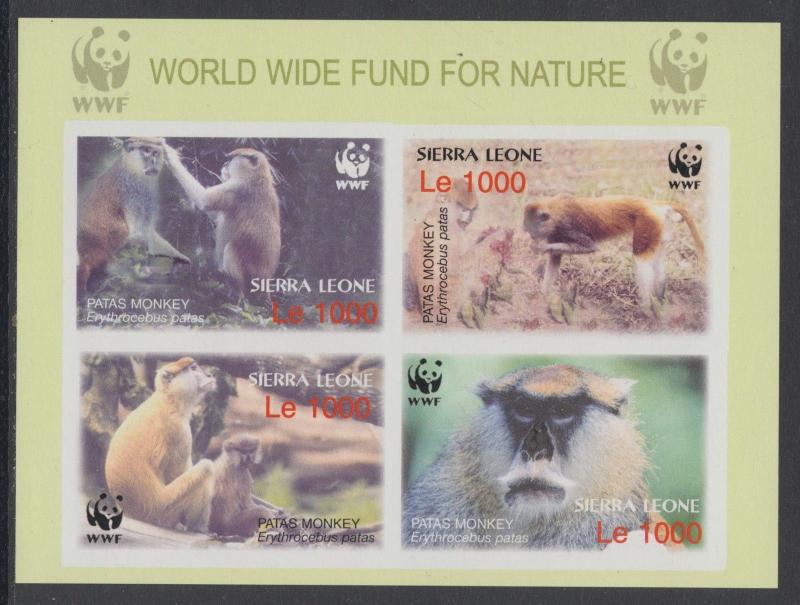 XG-BA376 SIERRA LEONE IND - Wwf, 2004 Wild Animals Petas Monkey Imperf MNH Sheet