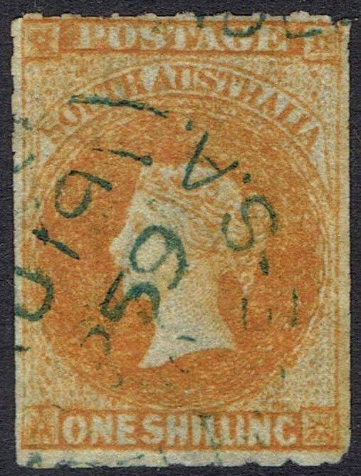 SOUTH AUSTRALIA 1858 QV 1/- 1ST ROULETTE USED 