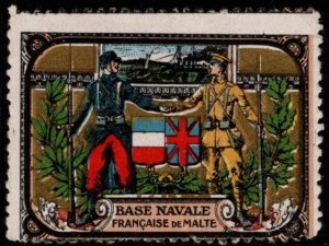 1914 WW One France Delandre Poster Stamp Naval Base at Malta Unused