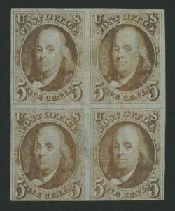 USA #1 BLOCK OF 4 VF-XF OG LH (APP.) WITH PSE CERT CV $50,000