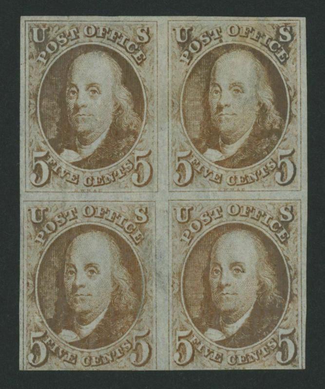 USA #1 BLOCK OF 4 VF-XF OG LH (APP.) WITH PSE CERT CV $50,000