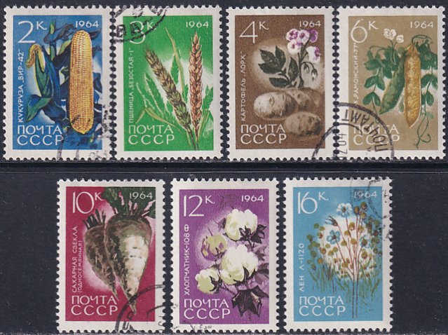 Russia 1964 Sc 2913-9 Corn Wheat Potatoes Beans Beets Cotton Flax