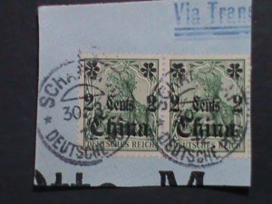 ​GERMANY-OFFICE IN CHINA-1905 SC#338-CUT SQUARE 117 YEARS OLD VERY FINE STAMP