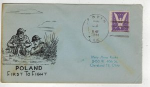 1944 WW2 Patriotic POLAND THE FIRST TO FIGHT BLUE ENVELOPE KETCHUM IDAHO