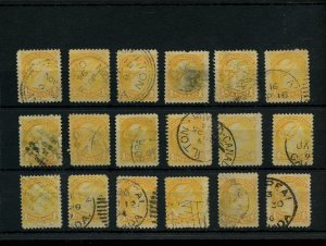 ?Various cancels on 18 x 3 cent SMALL QUEENS used Canada
