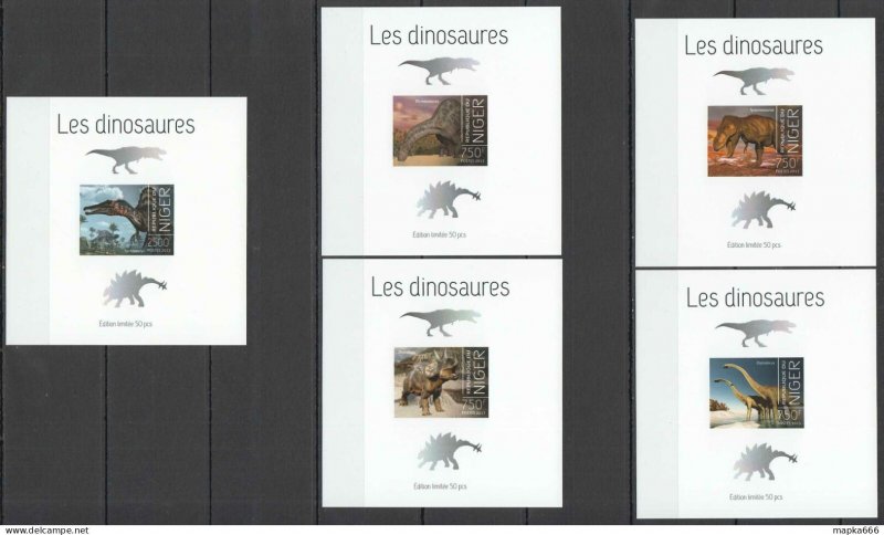 Lx040 Imperf 2013 Niger Dinosaurs Prehistoric Animals !!! Uv Cardboard 5Bl Mnh