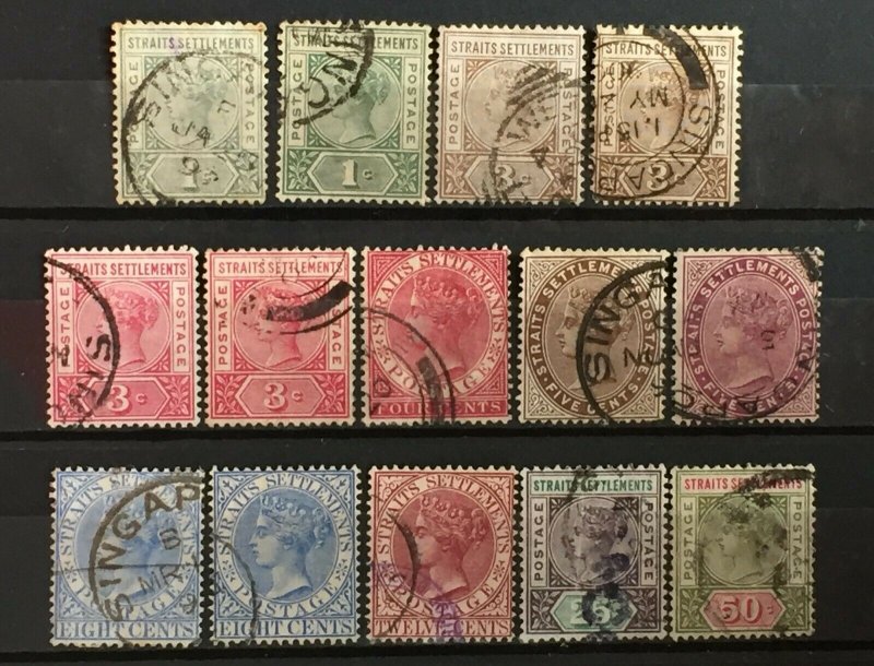 Malaya Straits Settlements 1892-99 QV 14V shades & varieties used SG #95-104