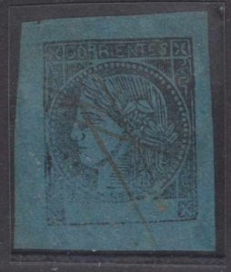 ARGENTINA CORRIENTES 1860-80 CERES Sc 3 IMPRESSION VANISHED AT BOTTOM PEN CANCEL 