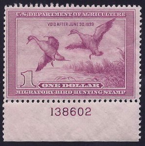 RW5 - $1 F-VF Pintail & Hen Scarce Pl# 138602 Single Duck Stamp Mint H