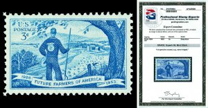 Scott 1024 1953 3c Future Farmers Issue Mint Graded Superb 98 NH with PSE CERT!