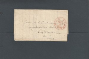 May 2 1851 Stampless Letter From NY 5cts Fee Orange Cancel To Long Island NY