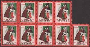 1938 Health Greetings Christmas Seal Non-Postage MNH VF Block of 9