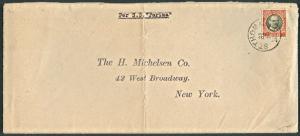 DWI 1911, 40Bit single usage on commercial cover to U.S. per S.S. Parima, scarce