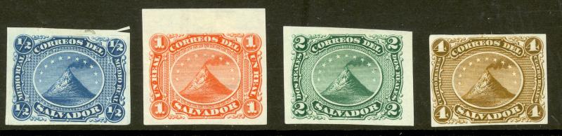 EL SALVADOR 1867 Complete First Issue PROOF SET on India Paper VOLCANO