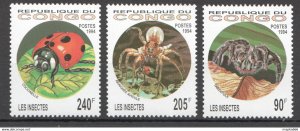 1994 Congo Insects Spiders Ladybugs #1417-19 Michel 11 Euro Mnh Fat037 