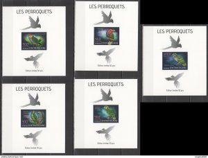 Lx501 Imperf 2013 Central Africa Fauna Birds Parrots Uv Cardboard 5Bl Mnh