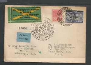 Brazil # 4CL5 on 1930 Zepp. cover. Rio de Janeiro to Lakehurst. CV $ 400.00