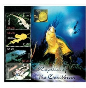 Nevis 2005 - Reptiles Turtles - Sheet of 4 Stamps - Scott #1418 - MNH