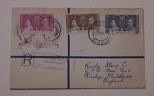 SWAZILAND  KING GEORGE VI CORONATION 1937 MAY 13 MBABANE REGISTERED FDC CACHET