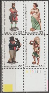 #2240-43, PB of 4 L/R, Folk Art- Wood carved Figurines MNH, .22 cent