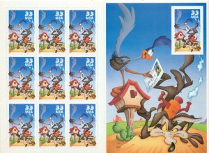 US: 2000 ROAD RUNNER, WILE COYOTE; Complete Sheet of 10 Sc 3391; 33 Cents Values 
