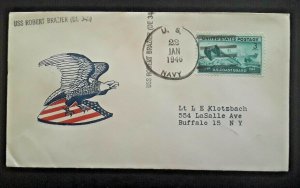 1946 USS Robert Brazier DE 345 To Buffalo New York Illustrated Cover