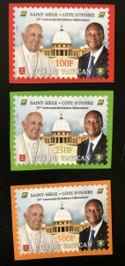 2020 Joint Issue Vatican Ivory Coast Côte d'Ivoire 50 years Pope set IMPERF