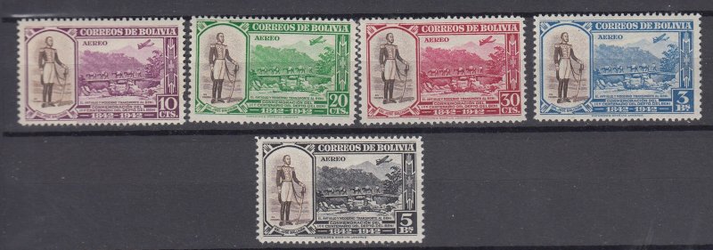 J39622, JL stamps,1943 bolivia set mh #c91-5 airplane, view