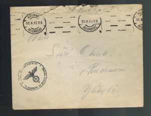 1940 Finland Army Feldpost Stampless Cover to Warsaw Poland Kentiposta w/letter