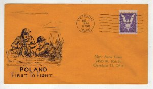 1944 WW2 Patriotic POLAND THE FIRST TO FIGHT ORANGE ENVELOPE KETCHUM IDAHO