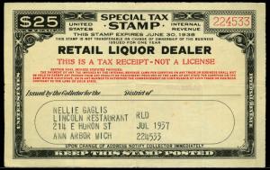 U.S. REV. STAX -RET. LIQ. DEALER FYE 1938  Used (ID # 61828)- L