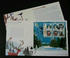 Britain Christmas 2006 Snow Man Deer Rabbit Winter Tree Santa Claus (ms FDC)