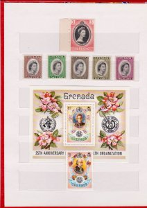 COLLECTION OF GRENADA STAMPS & M/S IN SMALL STOCK BOOK - 60 ITEMS