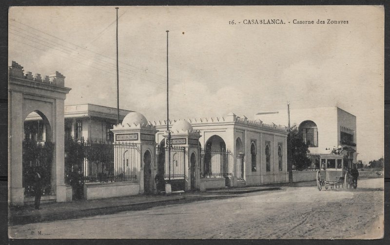 Postcard Casablanca French Morocco, Caserne des Zouaves, Entrance to Barracks,VF