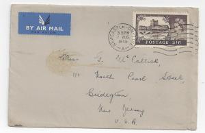 UK GB Airmail Cover to US 2/6 QEII Castle 1956 Sc# 309