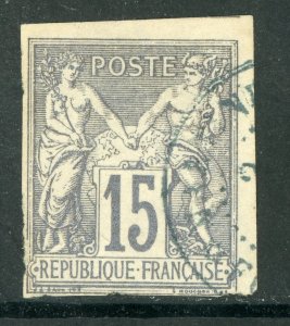 France Colonies 1877 Peace & Commerce 15¢ Gray Type 2 Sc# 33 VFU D654