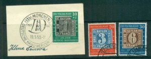 Germany 1949 Bavarian Stamp Anniv, on piece + FU lot59524