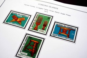 COLOR PRINTED COMOROS 1892-1975 STAMP ALBUM PAGES (25 illustrated pages)