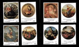Uganda 1994 - CHRISTMAS '94 BOTICELLI - Set of 8 Stamps Scott #1280-7 - MNH