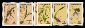 Costa Rica #334a,337a Cat$50, 1985 Orchids, set of two se tenant strips of th...