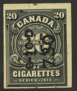 CANADA Series 1915 20 CIGARETTES TAX PAID REVENUE Brandon C-316 Precancel Used