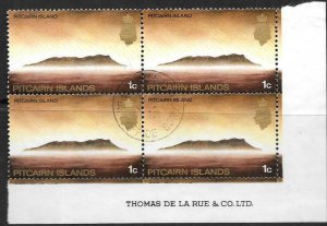 PITCAIRN ISLANDS SG133 1974 1c WMK UPRIGHT GLAZED ORDINARY PAPER BLOCK OF 4 USED