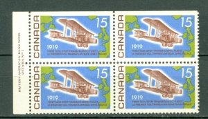 CANADA 1969 VICKERS  #494 UL PLATE CORNER BLK MNH...$12.50