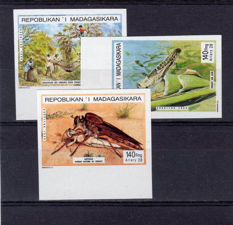 Madagascar 1995 Sc# 1299/1301  LOCUSTS Set (3) Imperforated  MNH VF